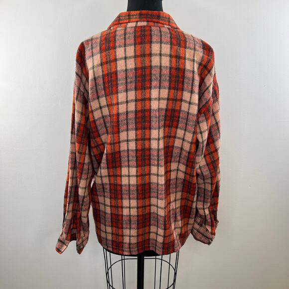 Vintage Time Less Red / Orange Plaid Wool Flannel Button-Up Shirt Long Sleeve L - Picture 5 of 7